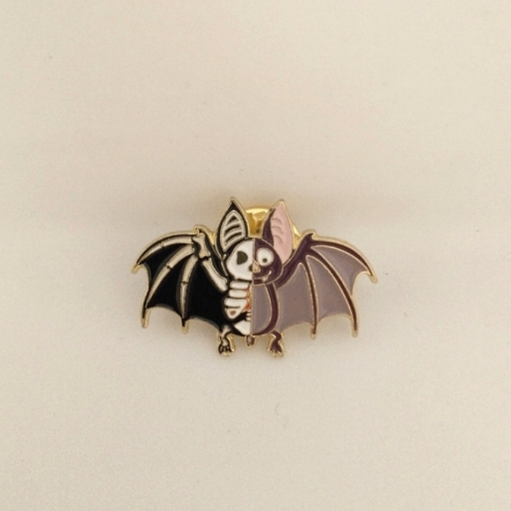 🧁 3/$30 Bat Half Skeleton Enamel Pin Brooch NEW